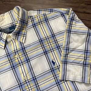 POLO RALPH LAUREN Modern Tag Marlowe XXL Plaid Shirt S/S Button Down Blue Yellow